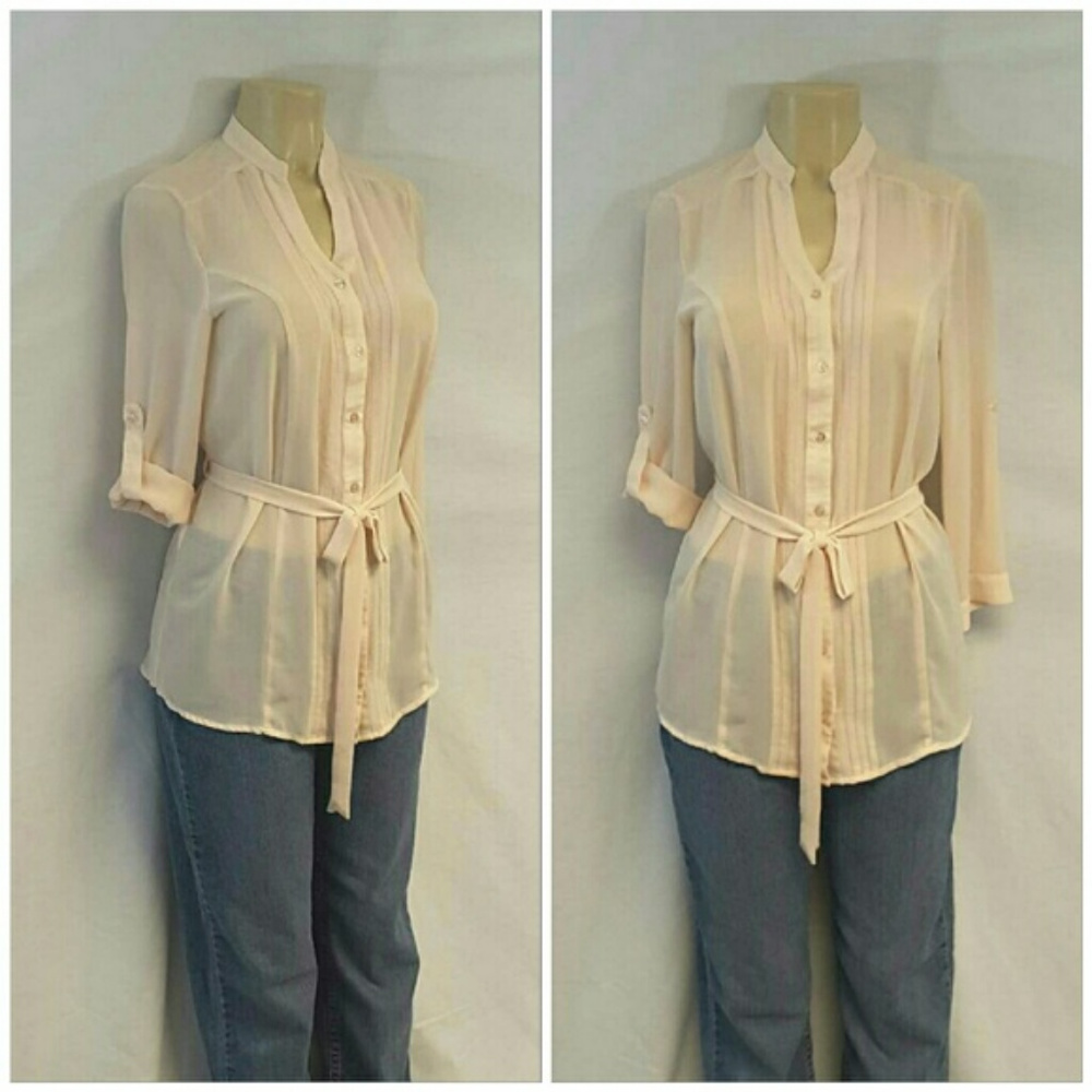 SUGAR MINT, Sheer, Blush, Fitted Top, size Medium - Picture 2 of 8